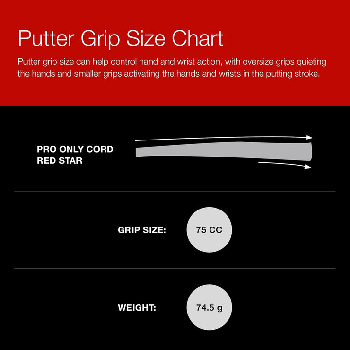 Golf Pride Pro Only Cord Red Star 72 cc Puttergriff, Grau
