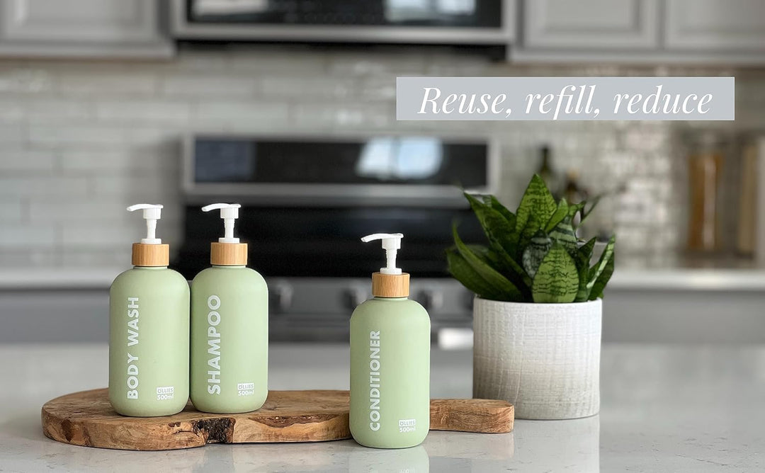 OLLIES Shampoo- und Spülungsspender, Duschseifenspender für Badezimmer, 3er-Set mit permanentem, sti