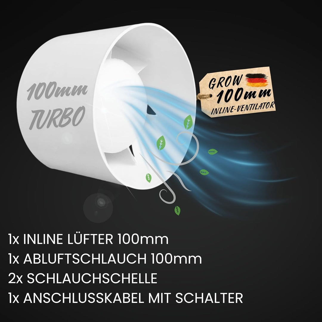 100mm Belüftungsset Grow Abluft Set leise für Growbox Lüfter Abluftlüfter Abluftschlauch mit Kabel S