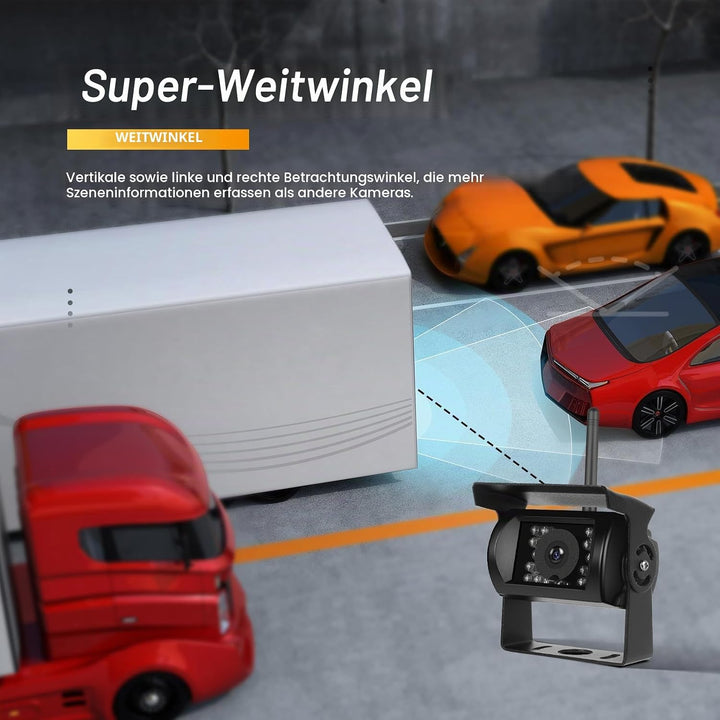 Rückfahrkamera Kabellos Set mit 4 Kameras, 9"-HD-Monitor &amp; 170° Weitwinkel- Rückfahrkamera, IP68 was