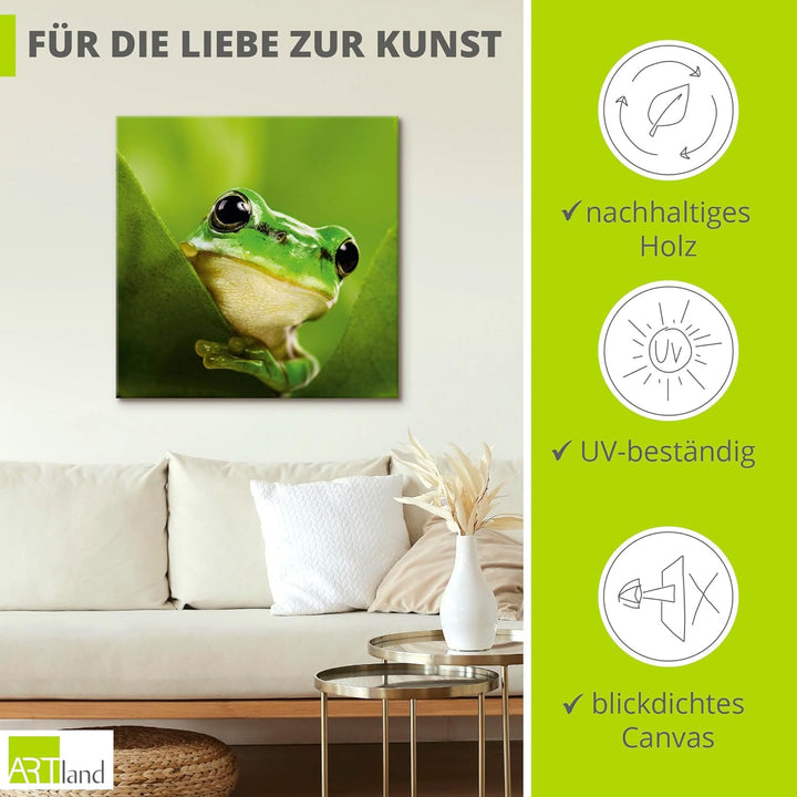 ARTland Leinwandbilder Wandbild Bild auf Leinwand 50x50 cm Frosch Tiere Pflanze Natur Süss Lustig T5