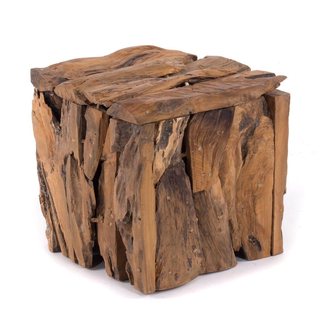 TREIBHOLZ SITZBOX Teak 30 | 30x30x30cm (HxBxT), Recyclingholz, erodiert | Sitzhocker aus naturbelass