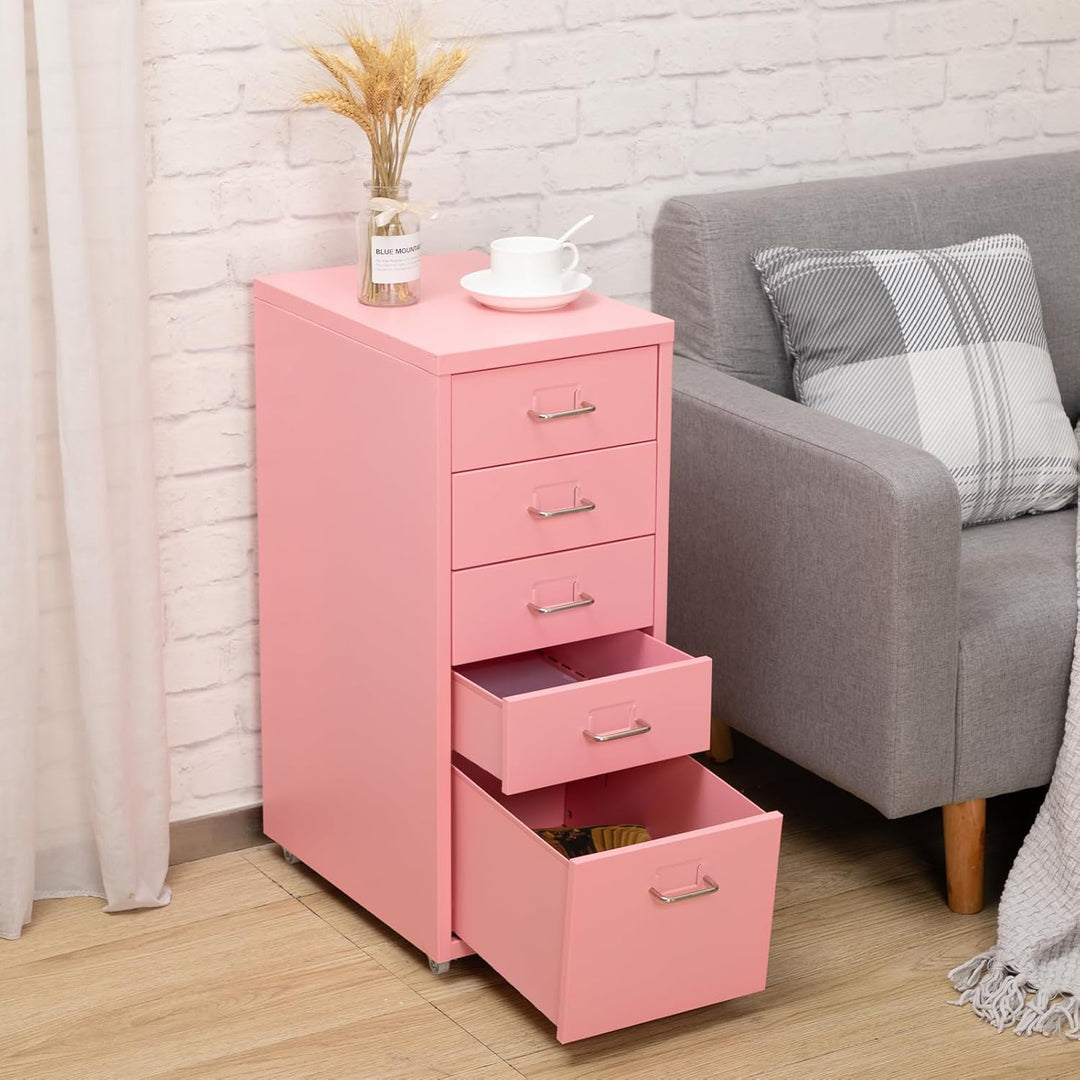 HollyHOME Mobiler Aktenschrank mit 5 Schubladen, rollender Akten-Organizer, Metall-Aufbewahrungsschr