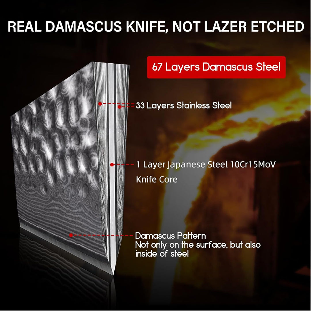 SHAN ZU Damastmesser Kochmesser 67 Schichten Damaststahl Küchenmesser mit G10 Griff 20CM - PRO Serie