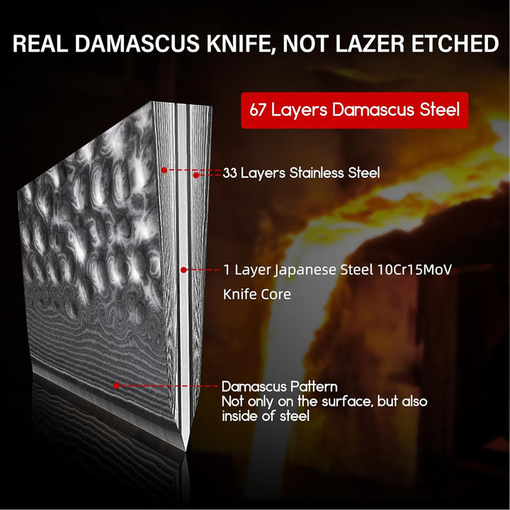 SHAN ZU Damastmesser Kochmesser 67 Schichten Damaststahl Küchenmesser mit G10 Griff 20CM - PRO Serie