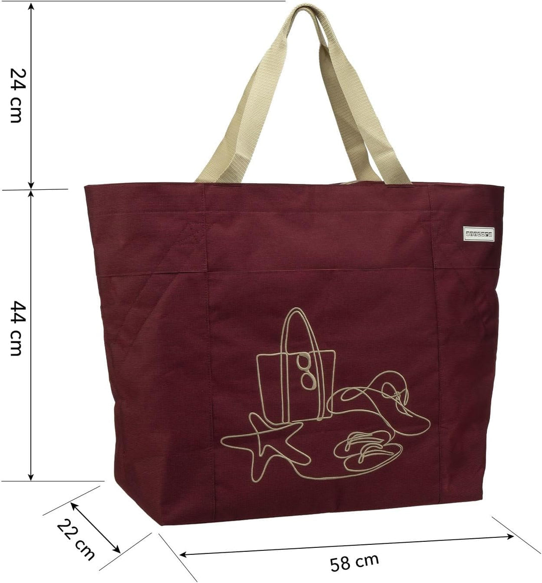 anndora XXL Strandtasche RUBY RED - Strandtasche 40 Liter Schultertasche Einkaufstasche weinrot best