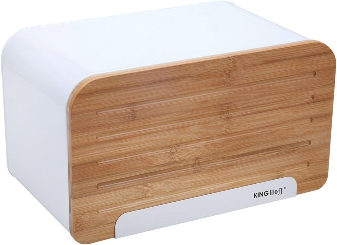 KINGHOFF Iweks Eleganter trendiger Brotkasten mit Holzdeckel (Schneidebrett) Weiss, Weiss