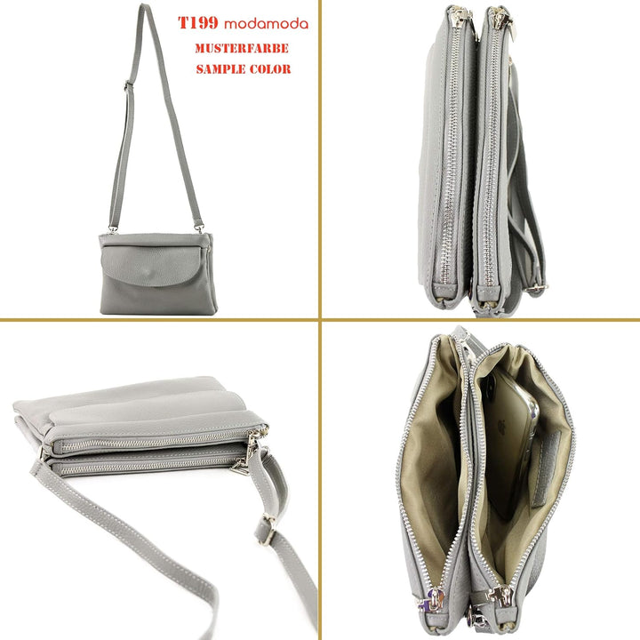modamoda de - T199 - ital. Umhängetasche Clutch Leder Klein Sonnengelb, Sonnengelb