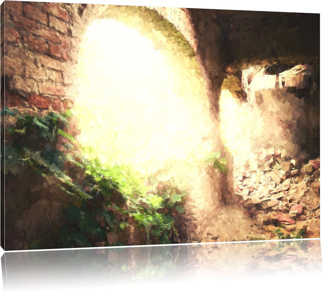 alte Ruine Malerei Effekt, Format: 100x70 auf Leinwand, XXL riesige Bilder fertig gerahmt mit Keilra