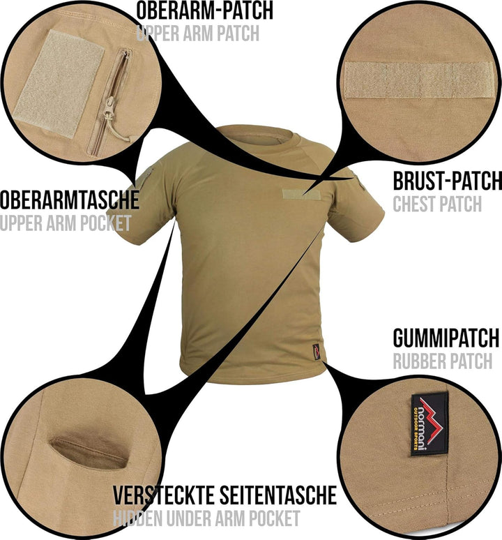 Tactical BDU Kampfshirt T-Shirt mit Klettpatches, Armtaschen & versteckten Seitentaschen Khaki S, Kh