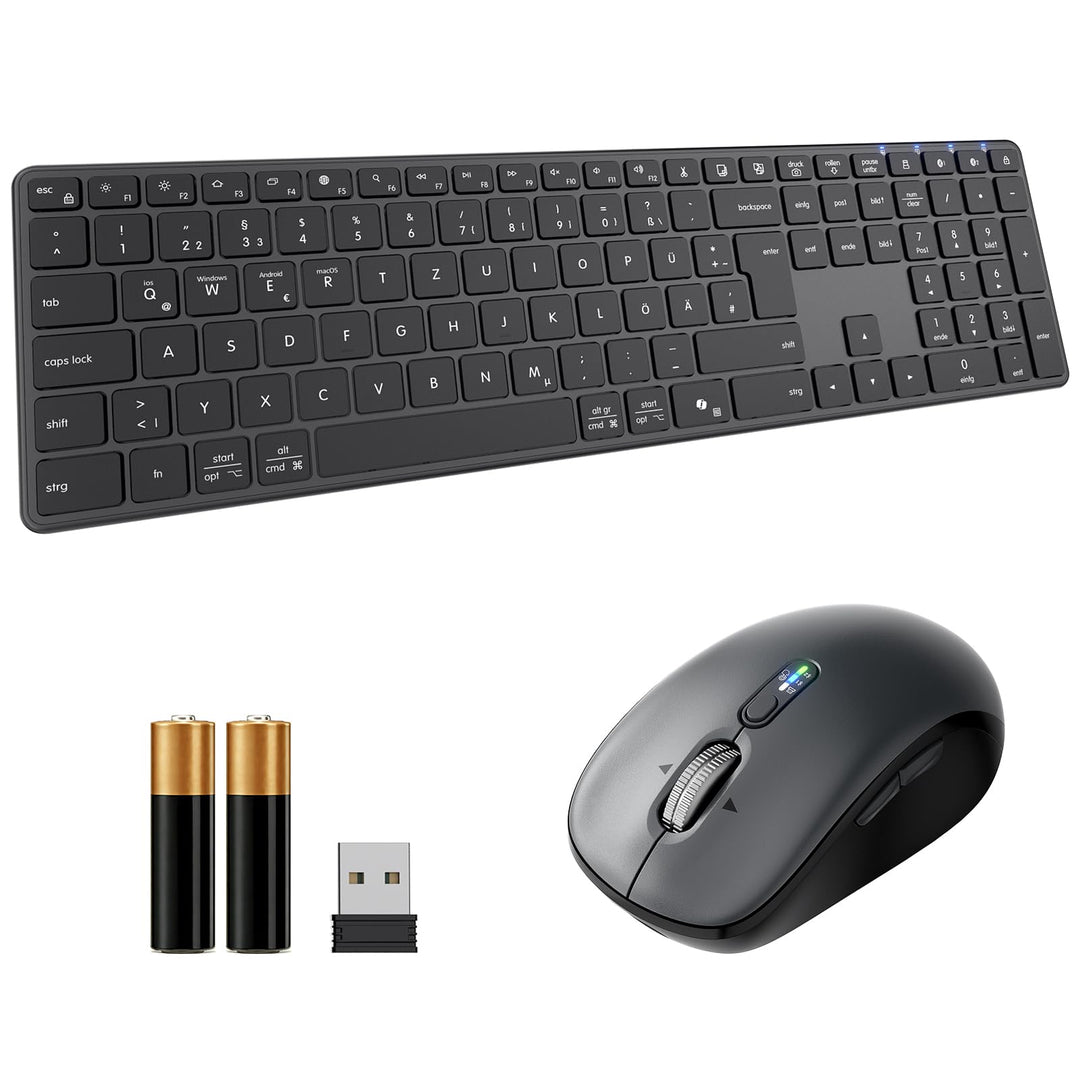 kabellose Bluetooth Tastatur- und Maus Kombination, Ultradünne und leise, mit 2,4-GHz-Funk und duale