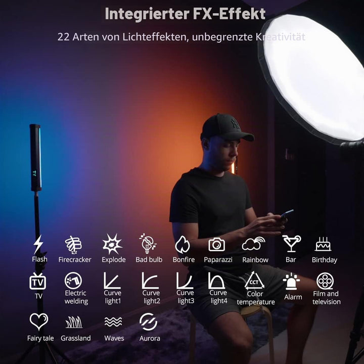 AMBITFUL A2 Vollfarbiges RGB-Röhrenlicht, CRI 95 TLCI 97 Genaue Farbe, 2500K-8500K einstellbar, RGB