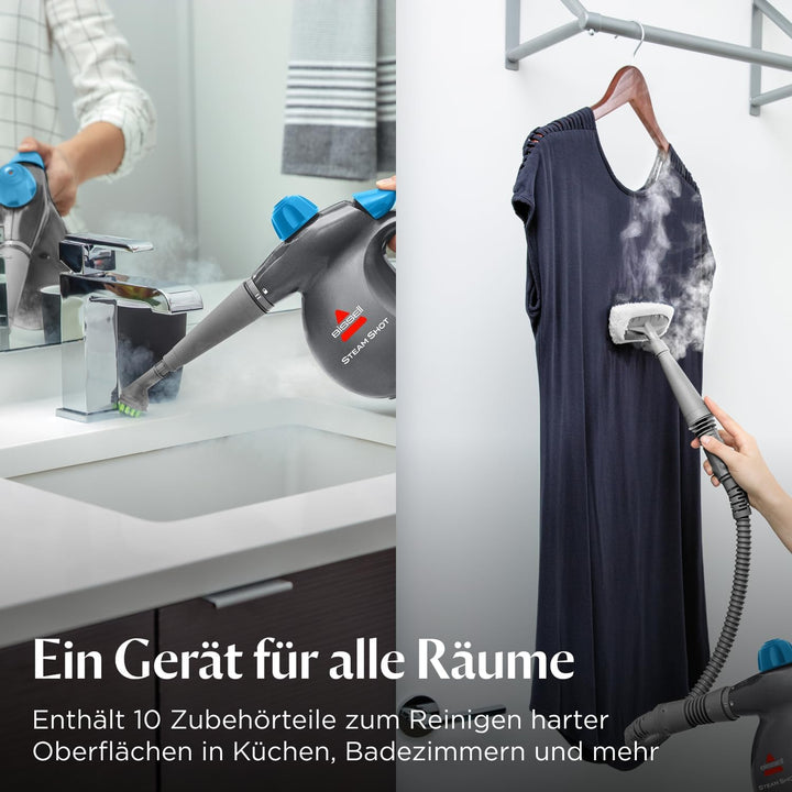 BISSELL Steam Shot, tragbarer Dampfreiniger mit 10 Zubehörteilen, tragbarer Mehrzweck-Dampfreiniger,