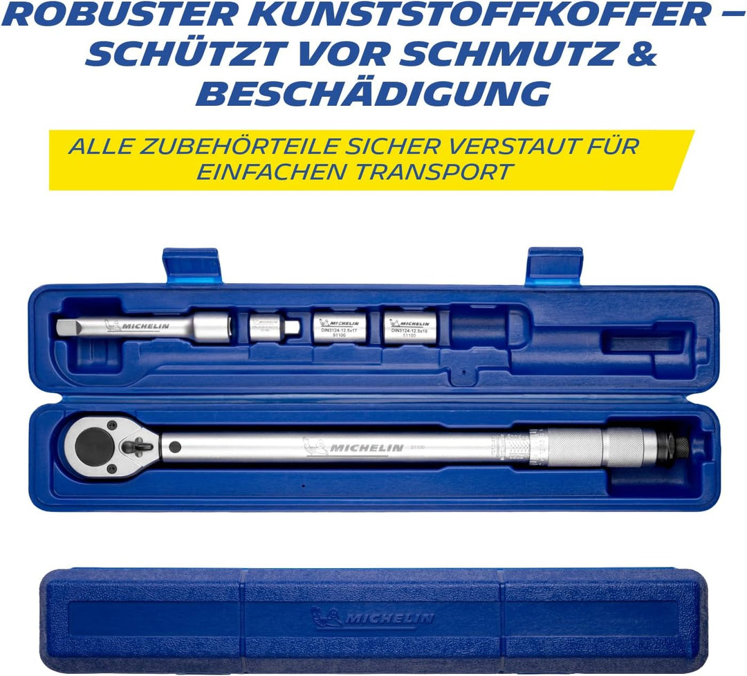 MICHELIN Drehmomentschlüssel MTW 210 Auto | Drehmoment 42 bis 210 Nm | Inkl. Stecknüssen, Adapter un