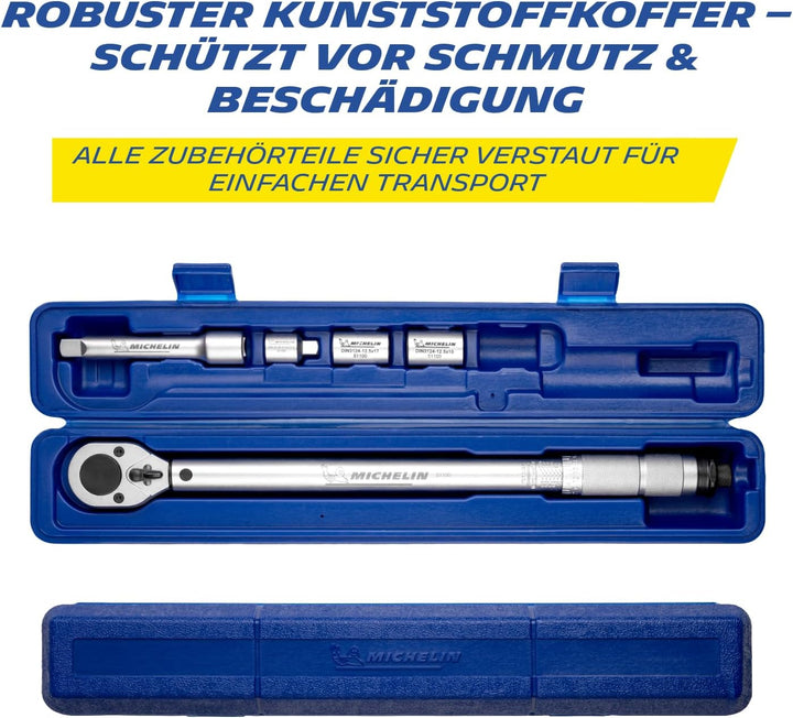 MICHELIN Drehmomentschlüssel MTW 210 Auto | Drehmoment 42 bis 210 Nm | Inkl. Stecknüssen, Adapter un