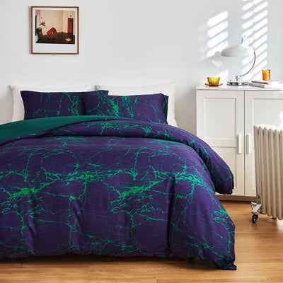 Bettwäsche Marmor 135x200 2er Set Blau Lila Grün Aesthetic Marmorierung Muster Modern Microfaser Bet