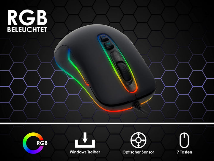 MILLENIUM Gaming Maus in Schwarz mit RGB LED - High Performance USB Gaming Mouse für Hobby-Gamer und