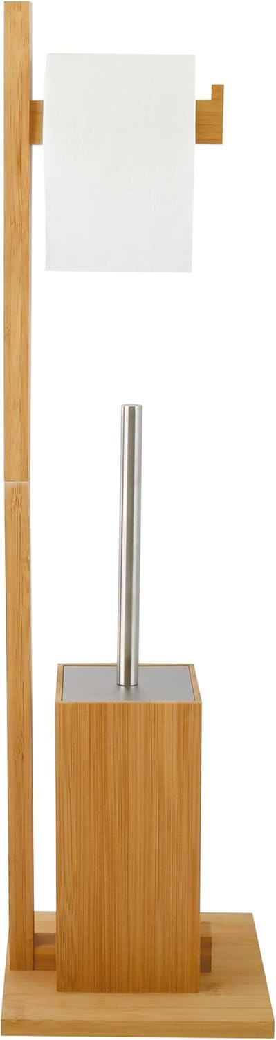 MSV 140632 WC Garnitur aus Bambus Toilettenpapierhalter aus Holz mit separatem Kunststoffbehälter