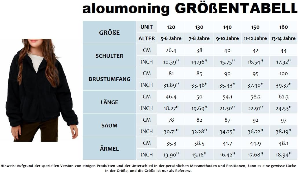 Haloumoning Mädchen Fleece Jacken Kinder Weich Fuzzy Kapuzenpullover Winter Coat Jacke 11-12 Jahre H