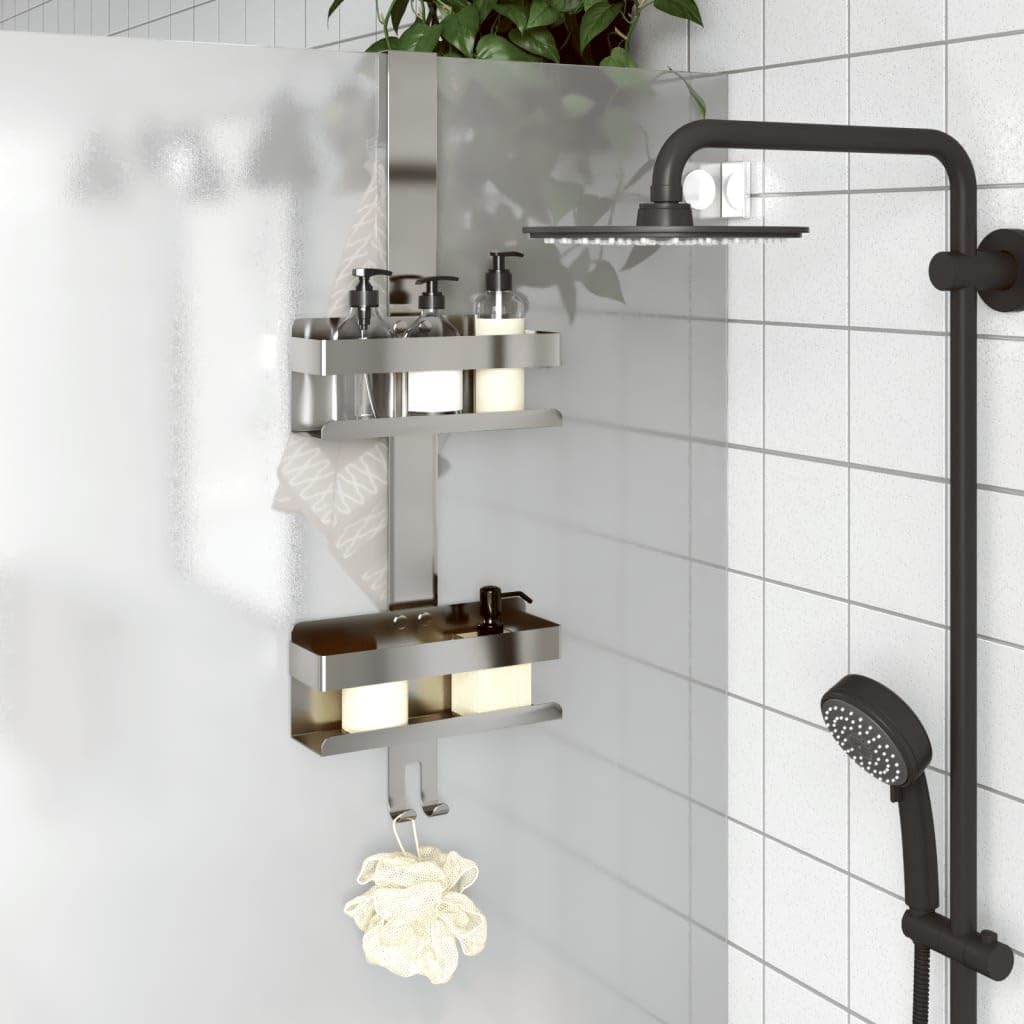 vidaXL Duschcaddy Hängend, Dusche Hängeregal mit 2-in-1-Design, Duschkorb ohne Bohren, Duschablage f