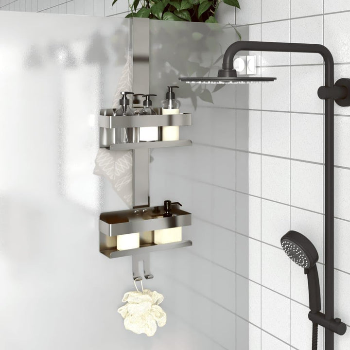 vidaXL Duschcaddy Hängend, Dusche Hängeregal mit 2-in-1-Design, Duschkorb ohne Bohren, Duschablage f