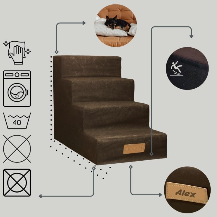 Sofatreppe für Hunde und Katzen – Hundetreppe für Bett &amp; Sofa – 3- oder 4-stufig, rutschfest &amp; wasch