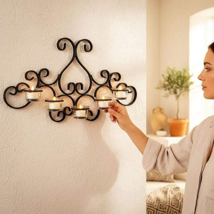 DanDiBo Wandteelichthalter Metall Schwarz Palace Wandkerzenhalter 63 cm Teelichthalter Wand Kerzenha
