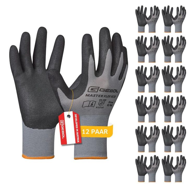 Gebol Master Flex Eco 12er Set | Arbeitshandschuhe mit Nitril-Beschichtung | sicherer Griff | Nitril