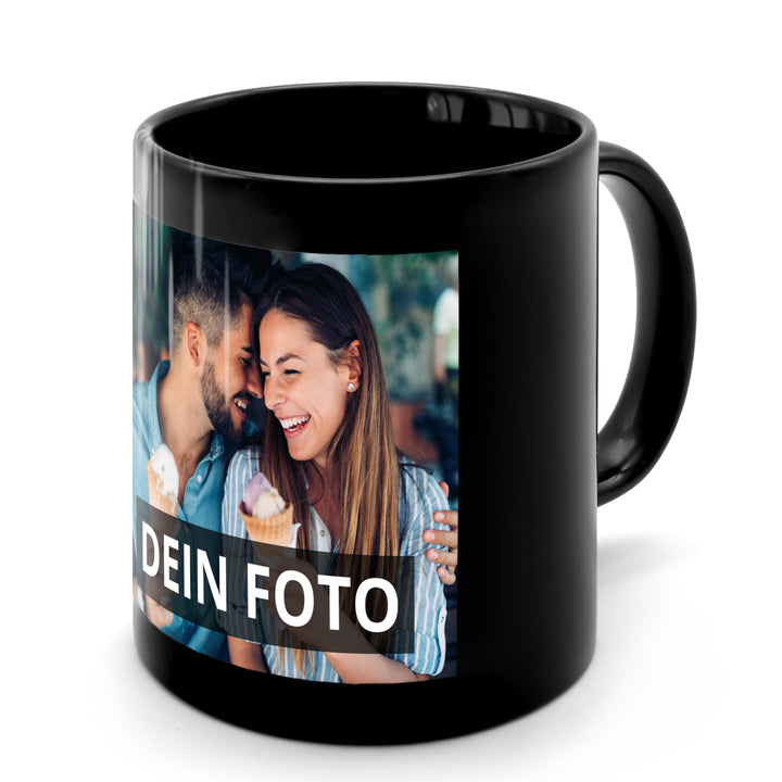 Fototasse Schwarz mit eigenem Foto bedruckt - Kaffee-Becher mit eigenem Bild personalisiert - schwar