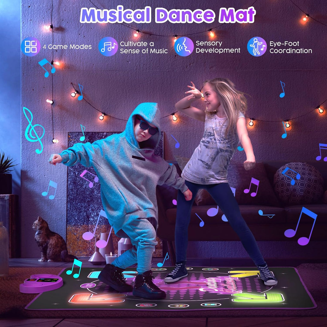 Tanzmatte mit Bluetooth & Beleuchtung, 4 Spielmodi – Interaktive Musikmatte für Kinder mit Rutschfes