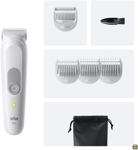 Braun Bodygroomer Series 3, Elektrischer Körperrasierer Herren mit 6 Zubehörteile, Kabelloser Trimme