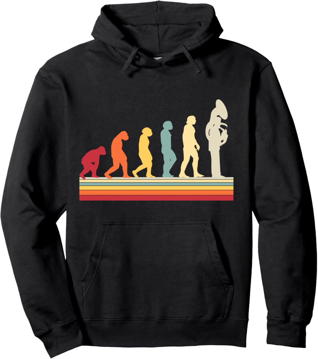 Evolution of man Tuba Musik Retro Vintage Marching Band Pullover Hoodie