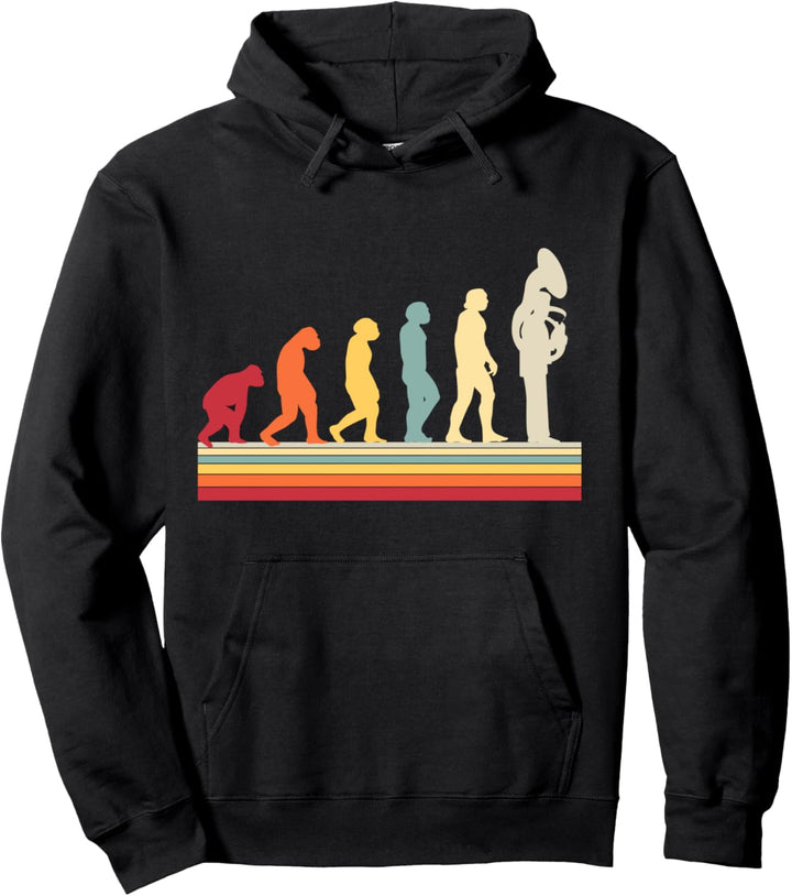 Evolution of man Tuba Musik Retro Vintage Marching Band Pullover Hoodie