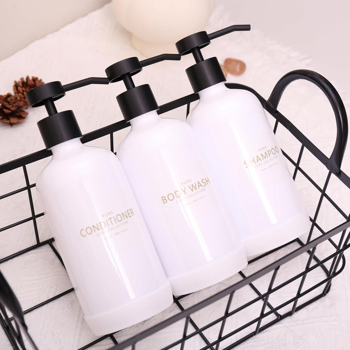 Shampoo- und Spülungsspender, Set mit 3 nachfüllbaren 600 ml Shampoo-Flaschen mit rutschfestem Silik