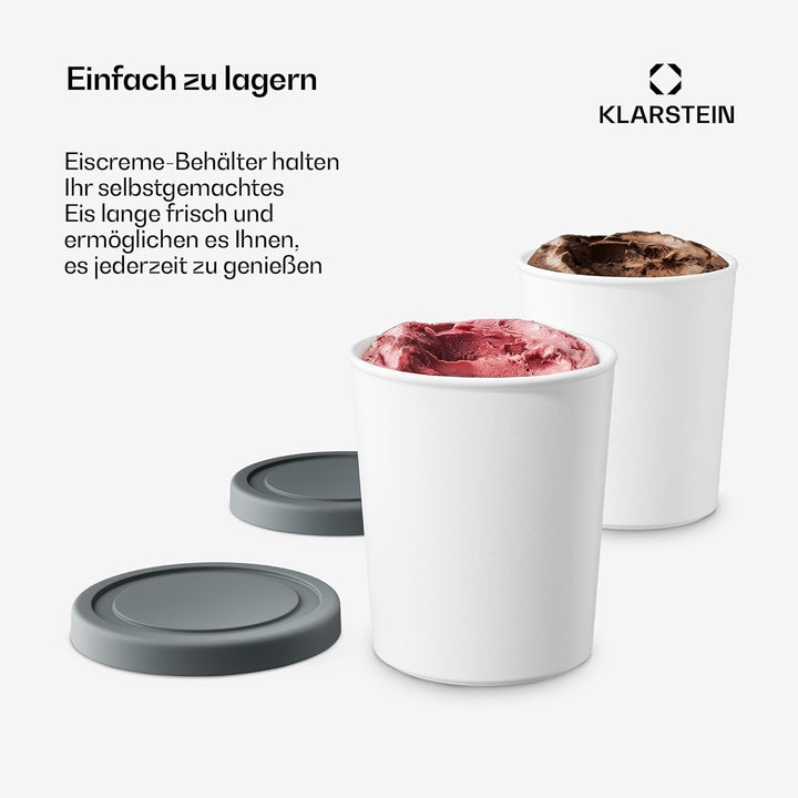 Klarstein Eisbehälter Für Speiseeis – 2x 1L, Spülmaschinenfest, Mit Deckel, Kunststoff, Für Selbstge