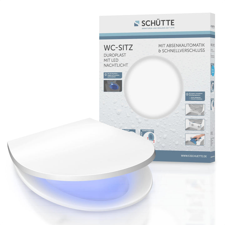 SCHÜTTE WC-Sitz mit Absenkautomatik und LED Nachtlicht | Leuchtender Klodeckel Schnellverschluss | W