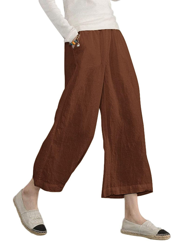 Ecupper Capris Hose Damen Sommer Übergrösse Baumwolle Lässig Hose Stoffhose Weitehosen S Braun, S Br