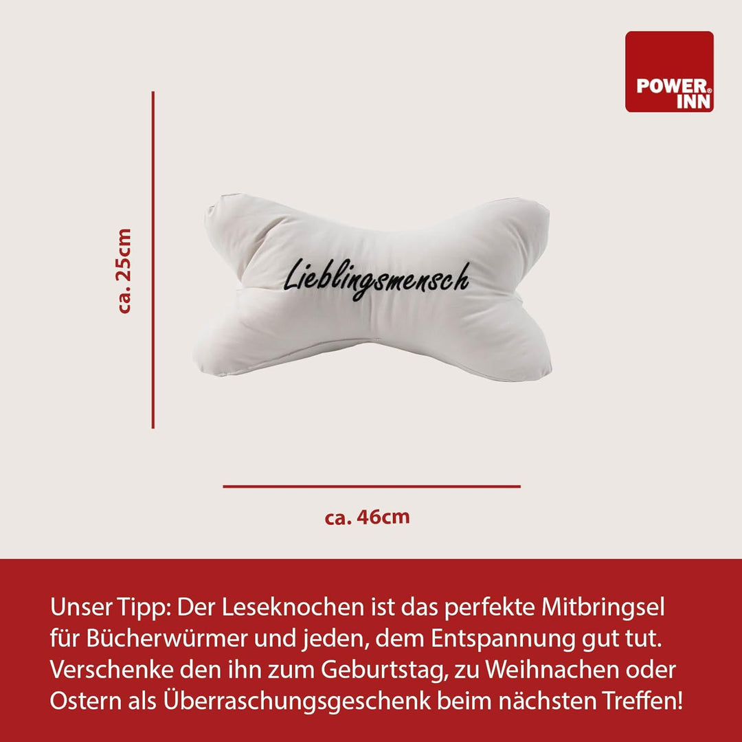 Leseknochen gross ca. 44x23cm | Nackenkissen als Buchstütze und Lesekissen | 60° waschbar aus hochwe