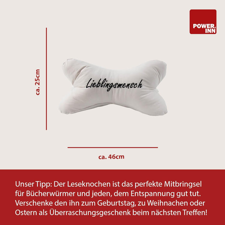 Leseknochen gross ca. 44x23cm | Nackenkissen als Buchstütze und Lesekissen | 60° waschbar aus hochwe