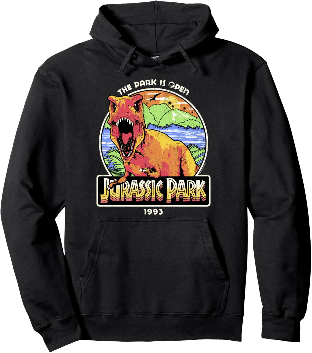 Jurassic Park The Park Is Open 1993 Neon T-Rex Pullover Hoodie