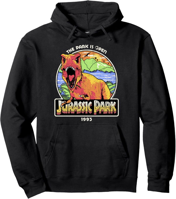 Jurassic Park The Park Is Open 1993 Neon T-Rex Pullover Hoodie