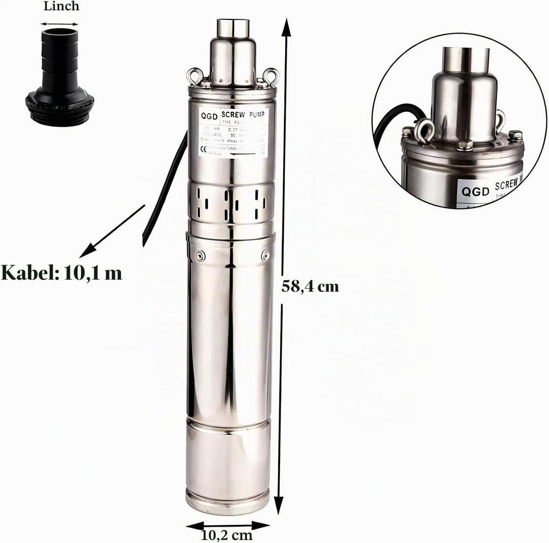Tiefbrunnenpumpe 220V Tauchpumpe Edelstahl Tauchpumpe oder Hauswasserwerk und Garten (0.37KW 1.8m³/h