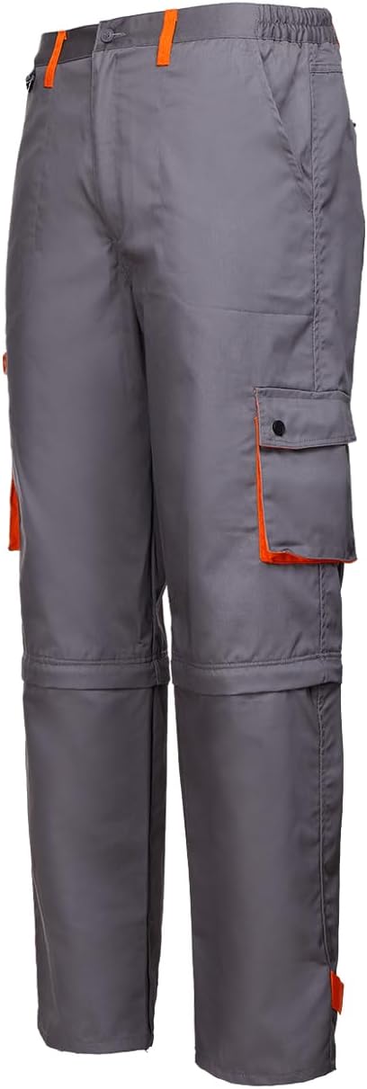 Stenso Desman Herren Bundhosen Cargohose und kurzen Arbeitshosen 2 in 1 - Grau/Orange 56, 56