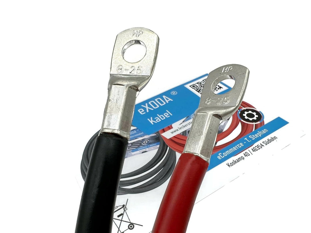 eXODA Batteriekabel Set 25 mm² 75cm M8 Kabelschuhe Rot Schwarz flexibel aus Deutschland hohe Qualitä