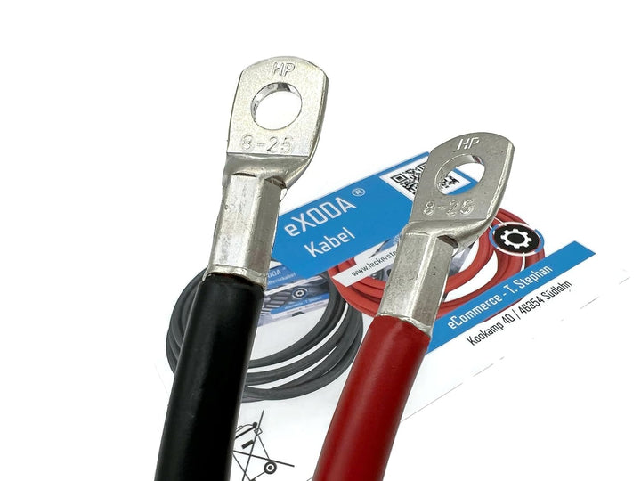 eXODA Batteriekabel Set 25 mm² 75cm M8 Kabelschuhe Rot Schwarz flexibel aus Deutschland hohe Qualitä