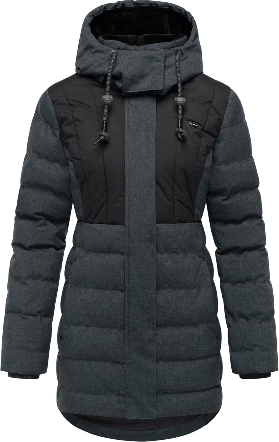 Ragwear Damen Wintermantel Warmer wasserdichter Steppmantel lang mit Kapuze Ashanta Block XS-6XL M D
