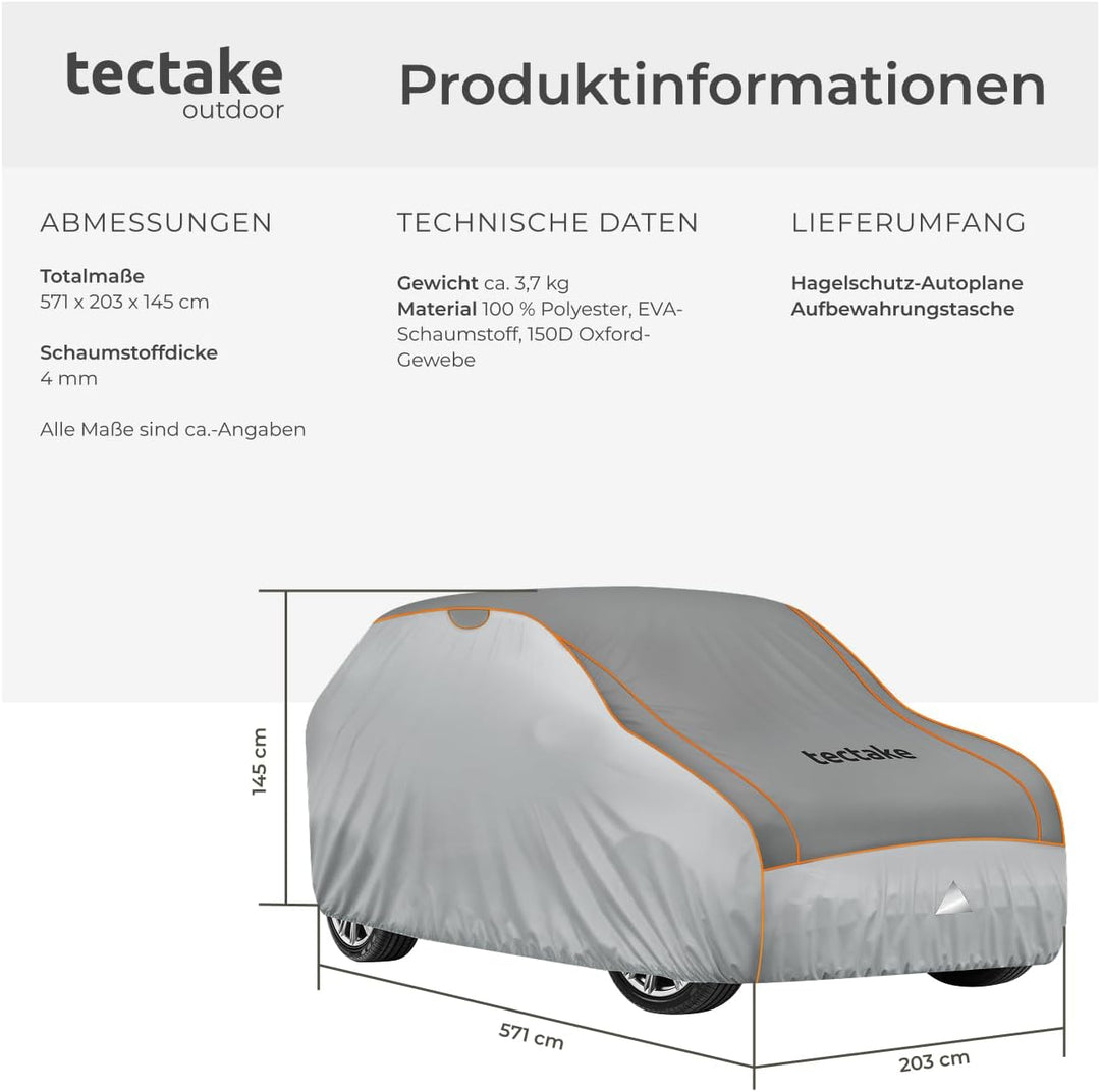 tectake® Auto Abdeckplane, Hagelschutz Autoplane, Autoabdeckung, wasserdichte Decke, atmungsaktiv, e