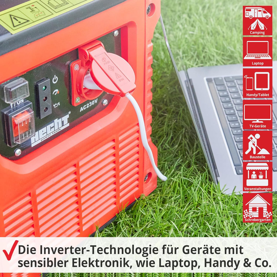 HECHT Inverter - Stromerzeuger Notstromaggregat – 4,5 Liter Benzin Tank – 5 Stunden Laufzeit – leise