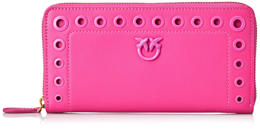 Pinko Damen Ryder Zip Around Kalbsleder Seide Reisezubehör-Brieftasche, N17q_pink Pinko-antique Gold