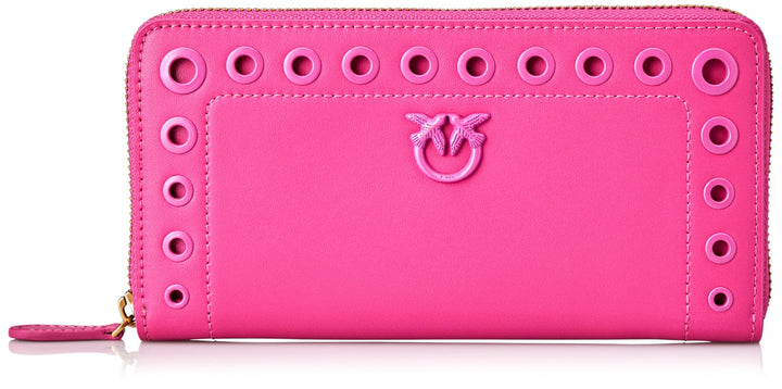 Pinko Damen Ryder Zip Around Kalbsleder Seide Reisezubehör-Brieftasche, N17q_pink Pinko-antique Gold